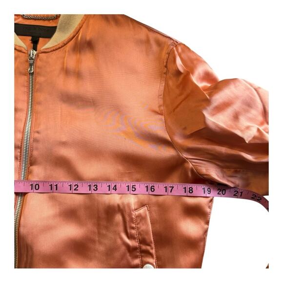 Rag & Bone Peach Satin Bomber Jacket Cropped Orange Zip Front Streetwear XS - Picture 10 of 11